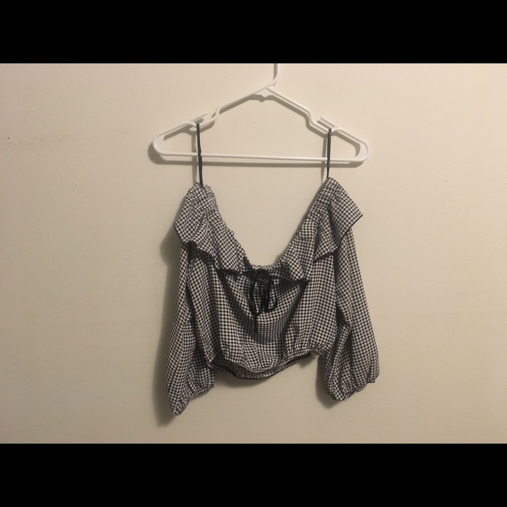 Gingham off shoulder crop top